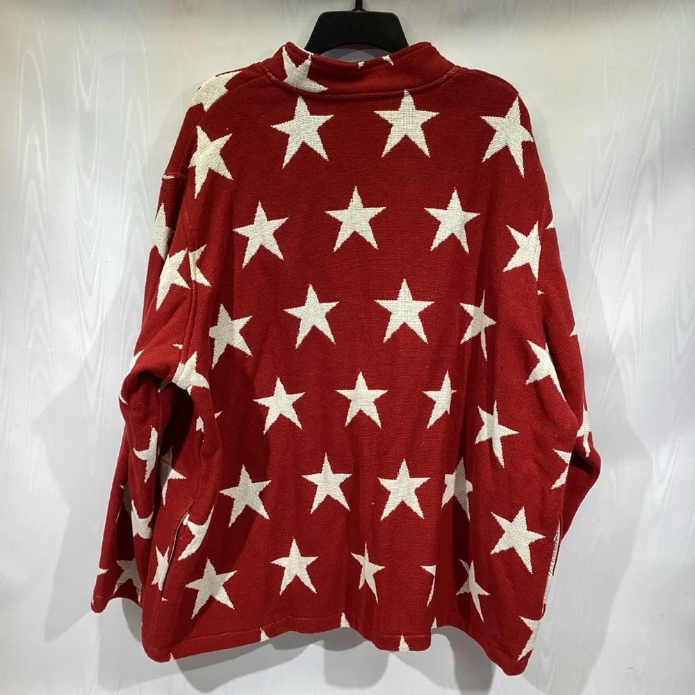 New Quacker Factory Red with White Stars Button Up Woven Jacket 2X Patriotic - Picture 11 of 13